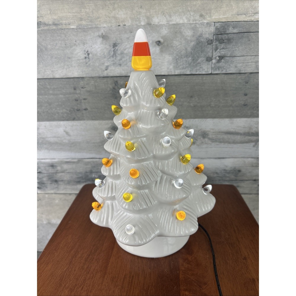 Mr. Christmas Halloween Ceramic 12" Candy Corn Christmas Tree LED Light